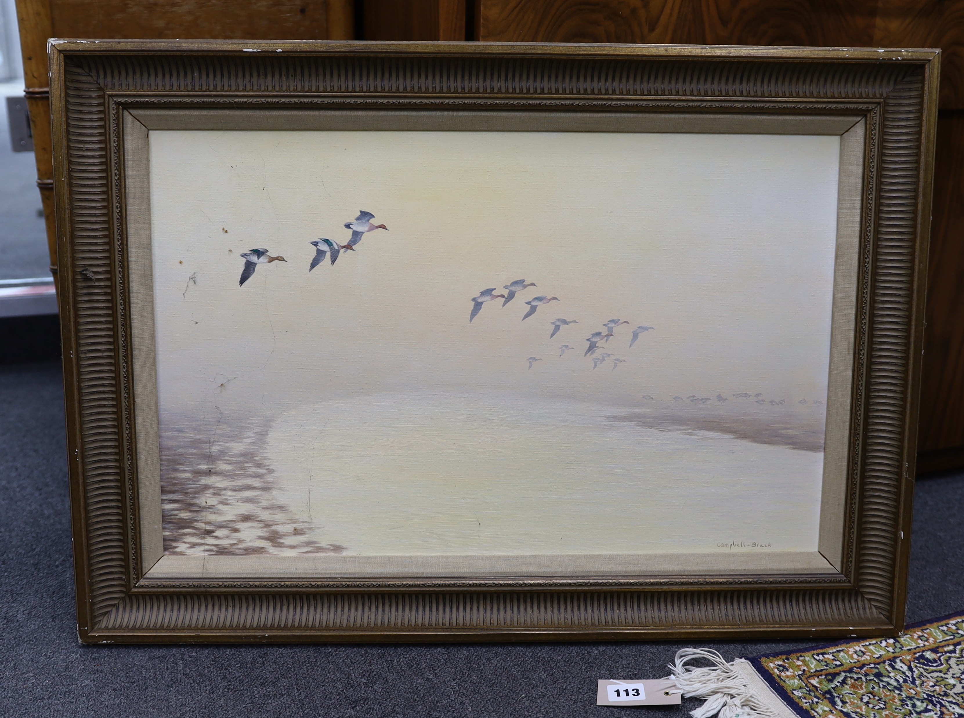 Geoffrey Campbell-Black (b.1925), oil on canvas, Ducks in flight, signed, 39 x 61cm